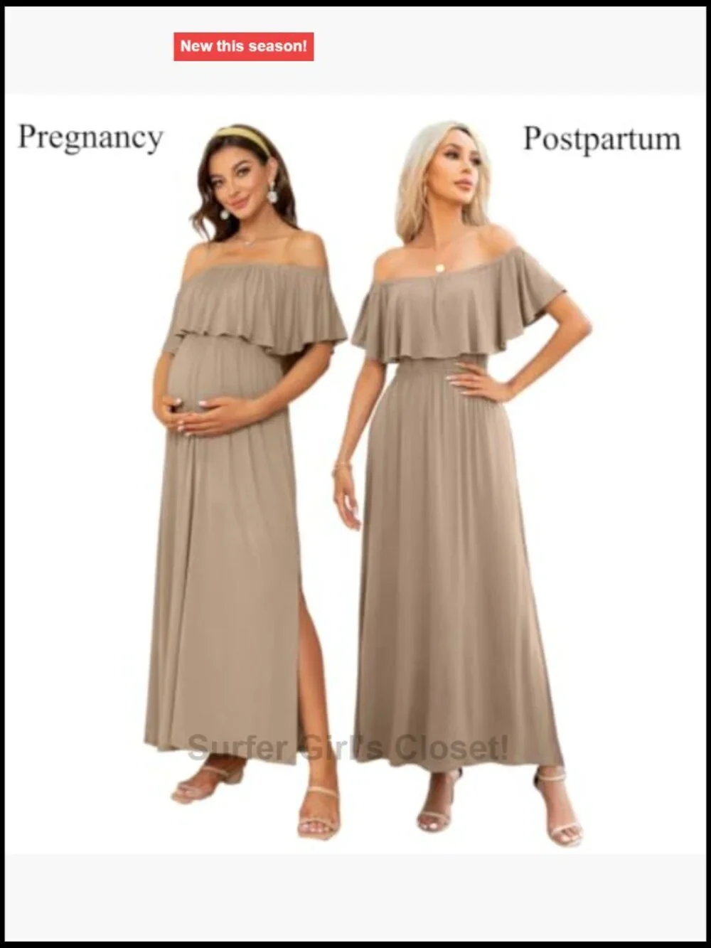 Off Shoulder Ruffle Sleeve Maternity Maxi Dress Side Slit